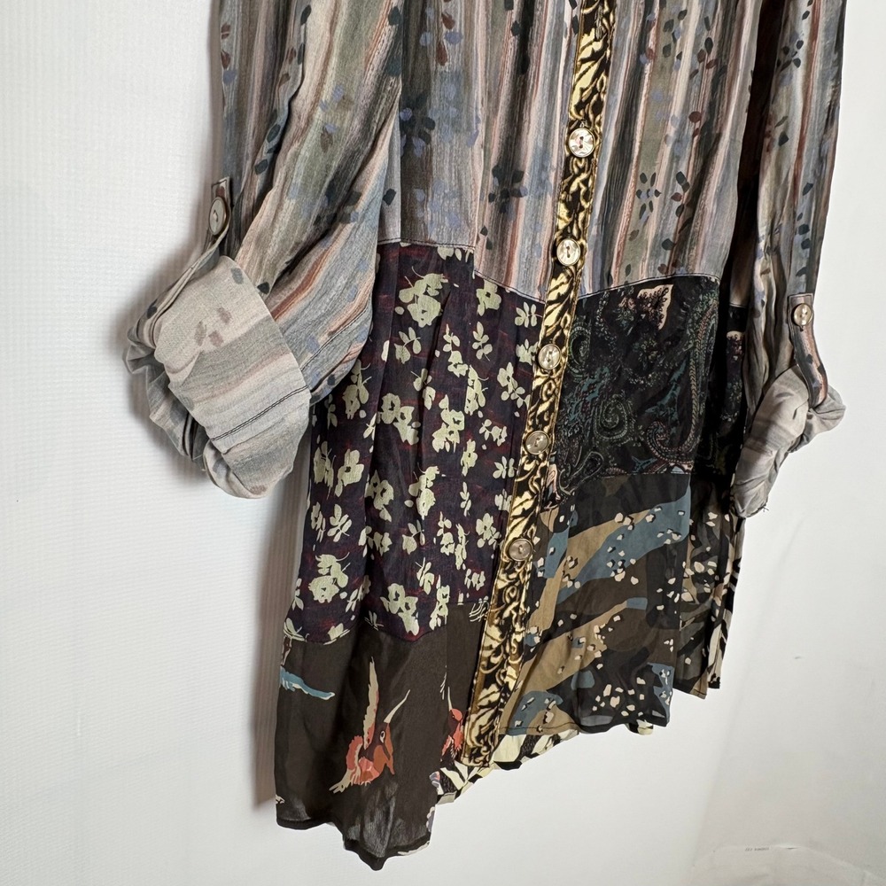 John Mark Patchwork Bird Zebra Print‎ Button Down… - image 2